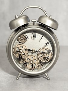 Uhr in Wecker-Optik mit beweglichen Zahnrädern H27 cm