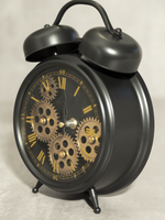 Uhr in Wecker-Optik mit beweglichen Zahnrädern H27 cm
